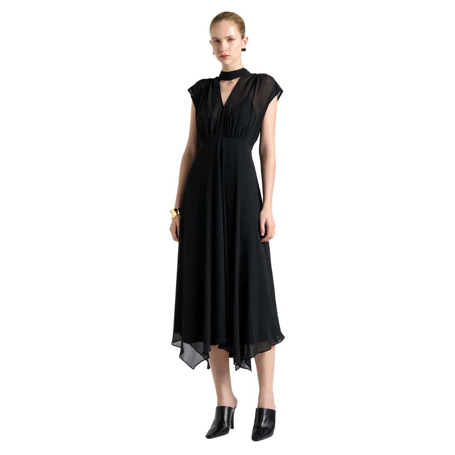 Cue Georgette Tie Neck Midi Dress